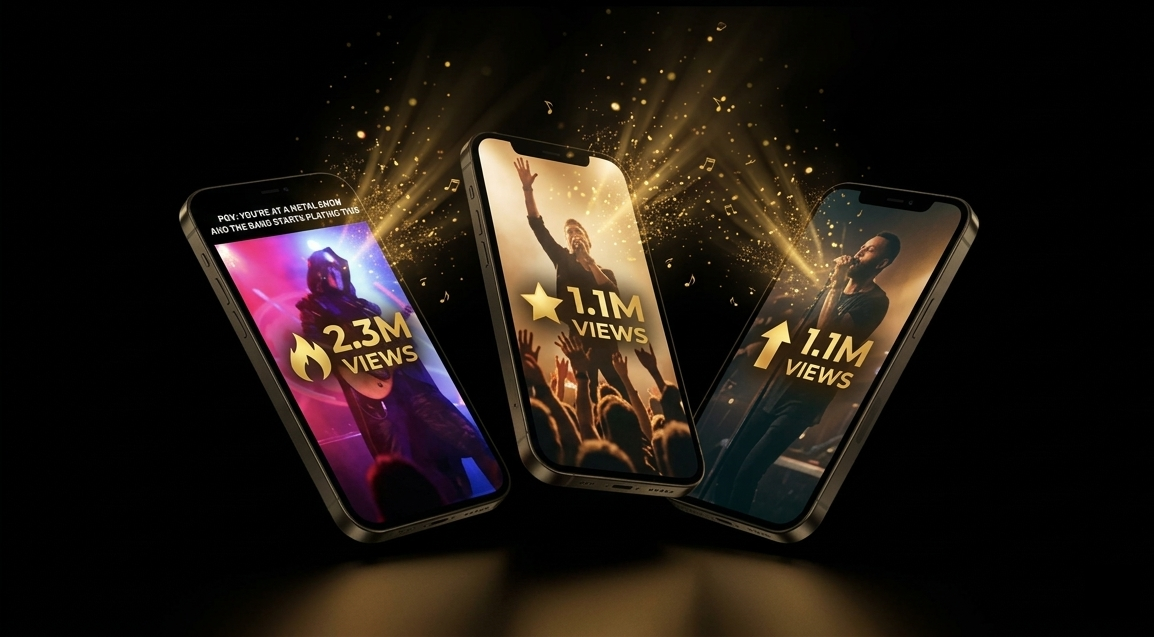 Three phone screens showing viral reel results